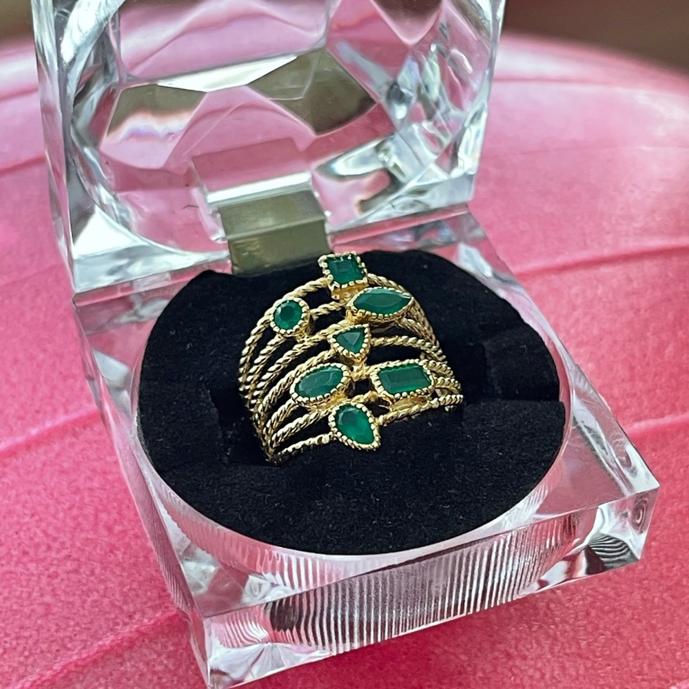 14K plated SS green onyx ring size 8